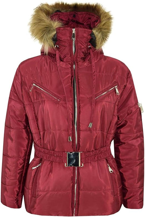 GIRLS PUFFER JACKET WITH DETACHABLE STYLISH HOODED - MAROON